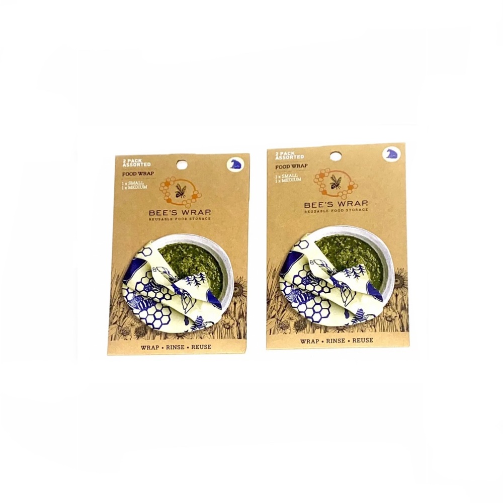 Lot of 2 Bee's Wrap Organic Reusable Food Storage - (2 Pack- 1 Small, 1 Medium)
